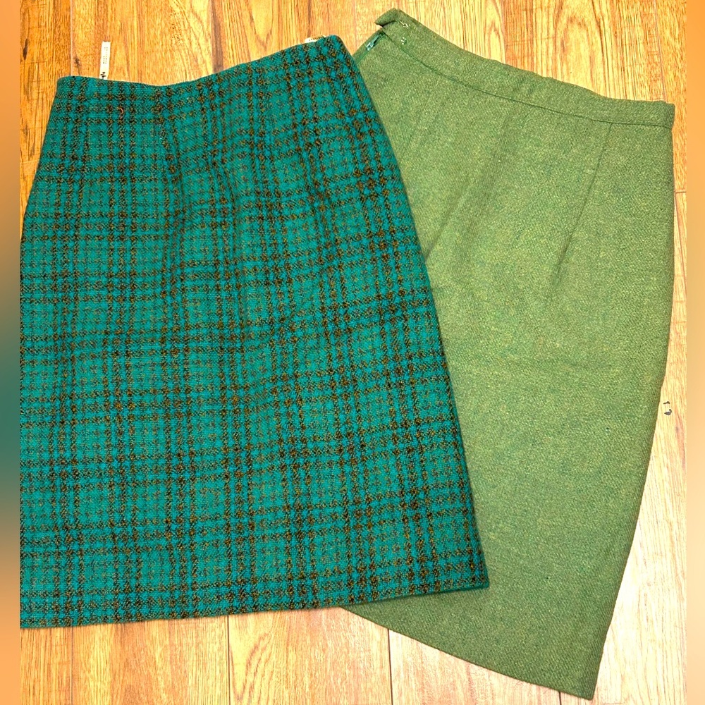 Vintage Teal Green Plaid 1960s Skirt